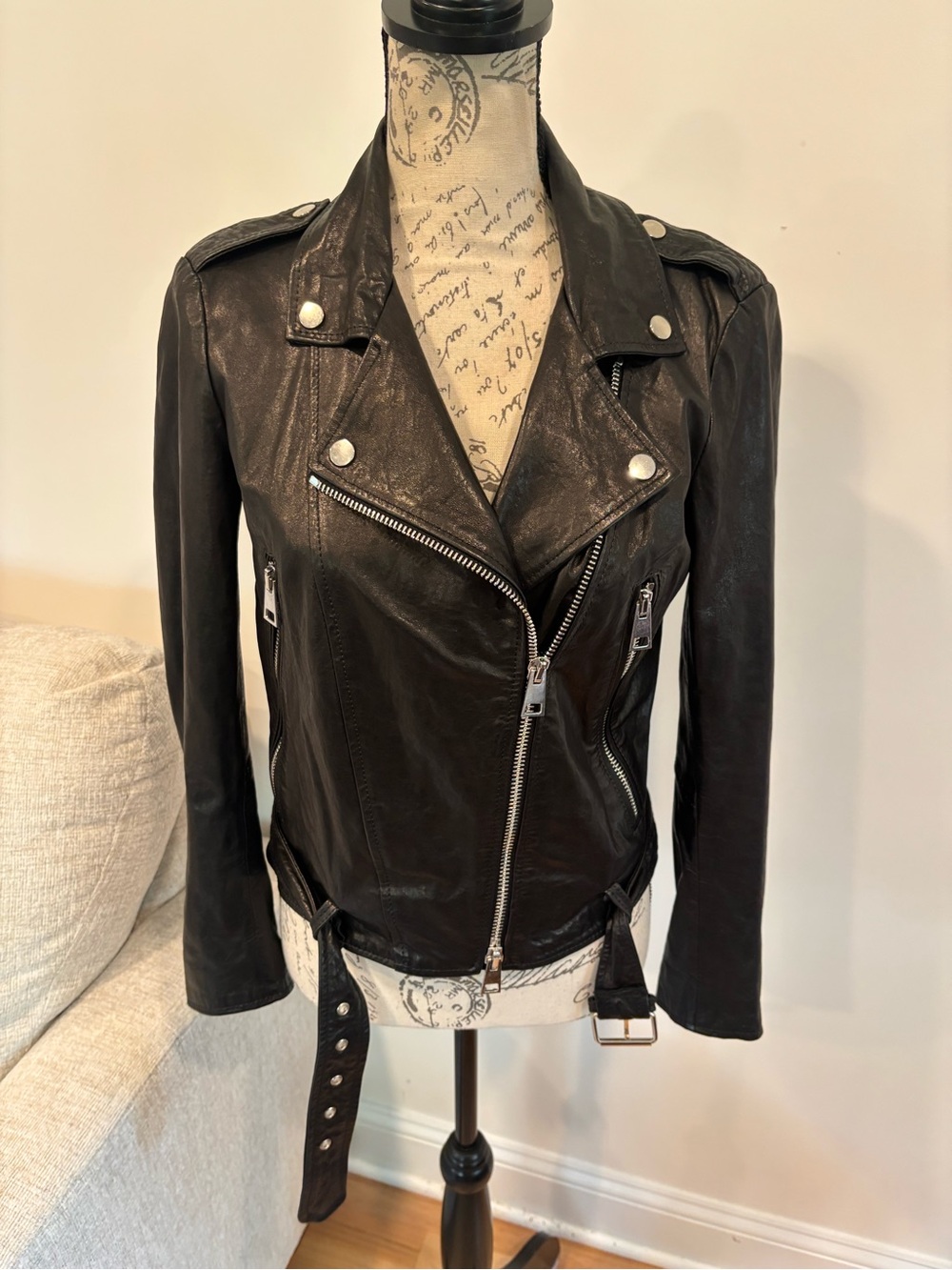 Hipchik Boutique Black Leather Jacket with sequined "FOREVER OR NEVER" on back S